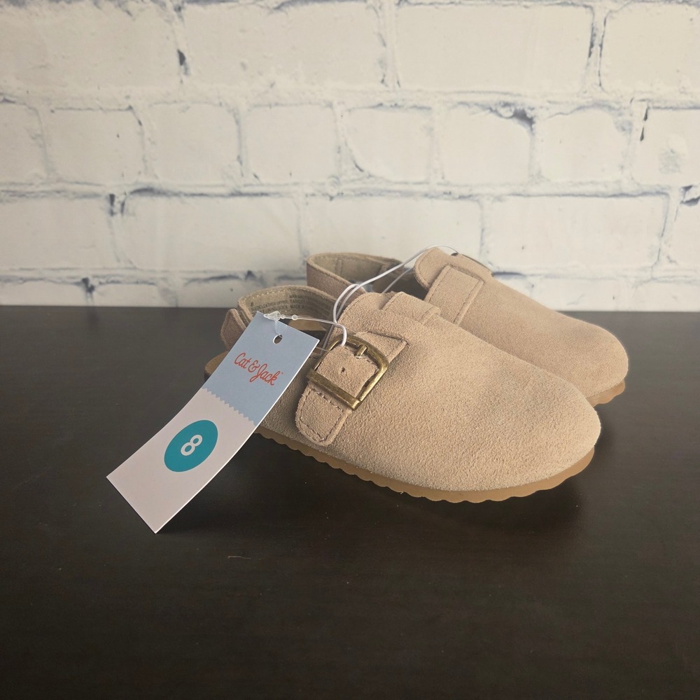 Cat & Jack Toddler Tan Faux Suede Buckle Clogs Shoes Size 8 Hook & Loop NWT